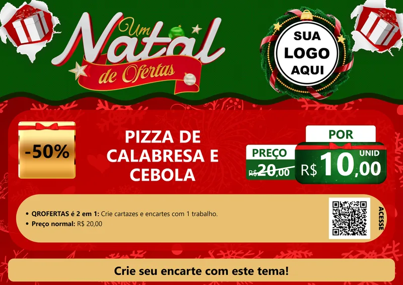 Modelo de Cartaz para Cartaz A4 Horizontal com o tema Um Natal de Ofertas para Pizzaria