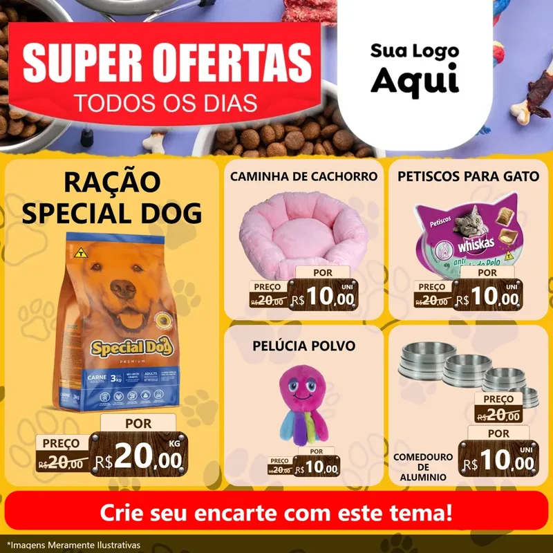 Modelo de Rede Social para Feed Facebook com o tema Super Ofertas Todos os Dias para Pet Shop