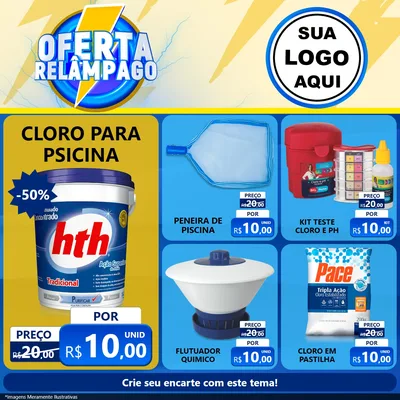 Modelo de Rede Social para Feed Facebook com o tema Oferta Relâmpago para Produtos para Piscina
