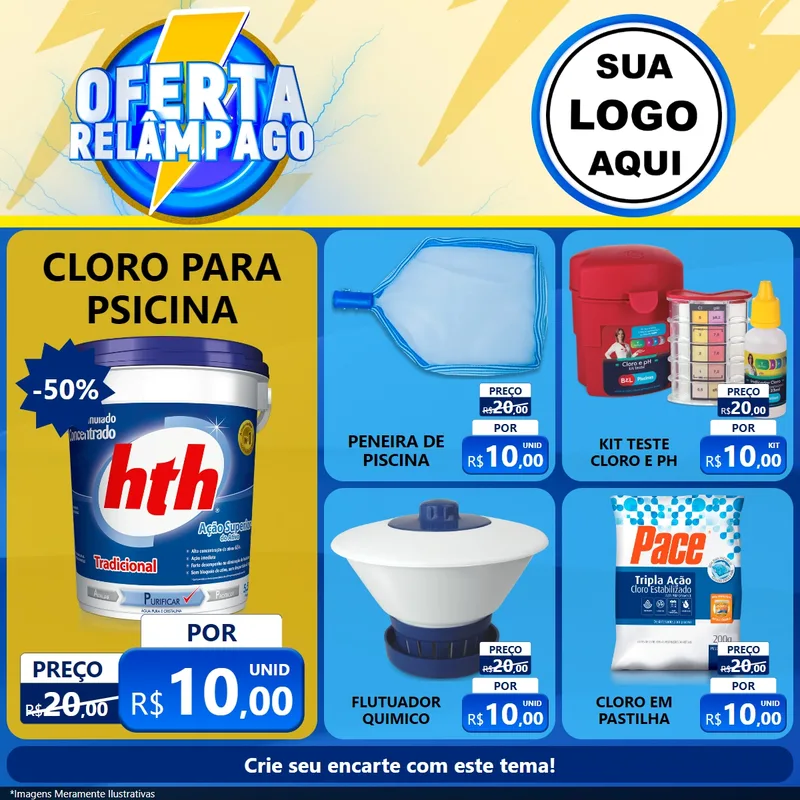 Modelo de Rede Social para Feed Facebook com o tema Oferta Relâmpago para Produtos para Piscina
