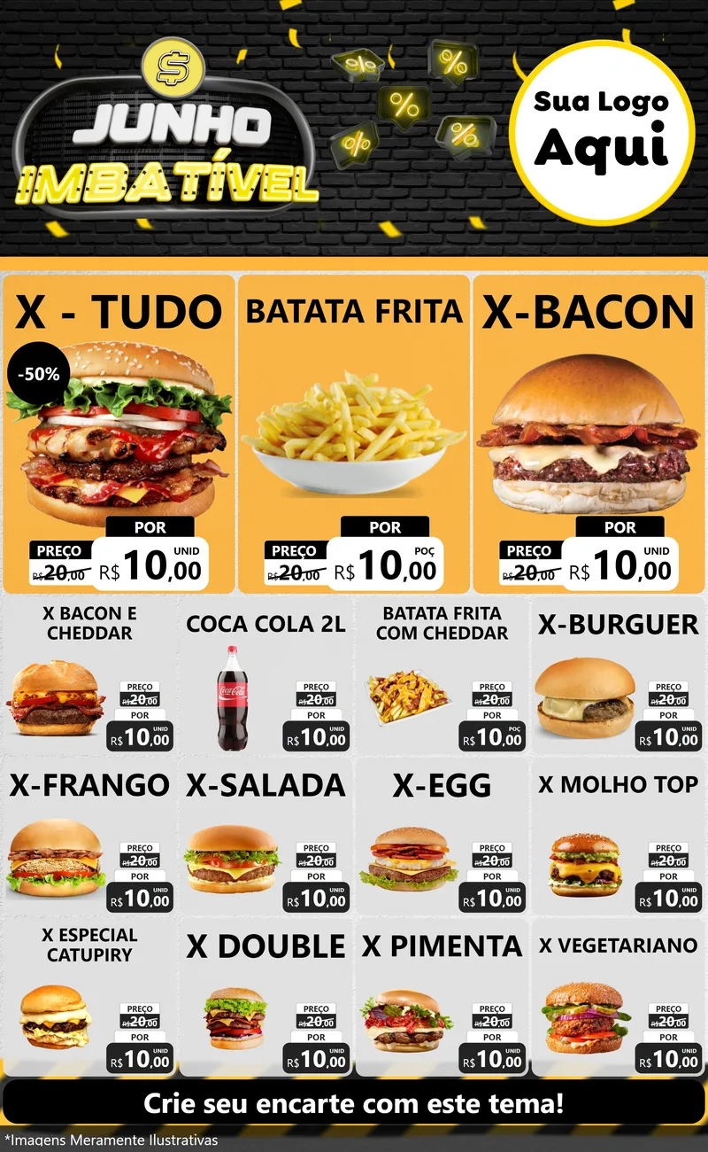 Modelo de Encarte para Encarte Grande com o tema Junho Imbatível para Hamburgueria