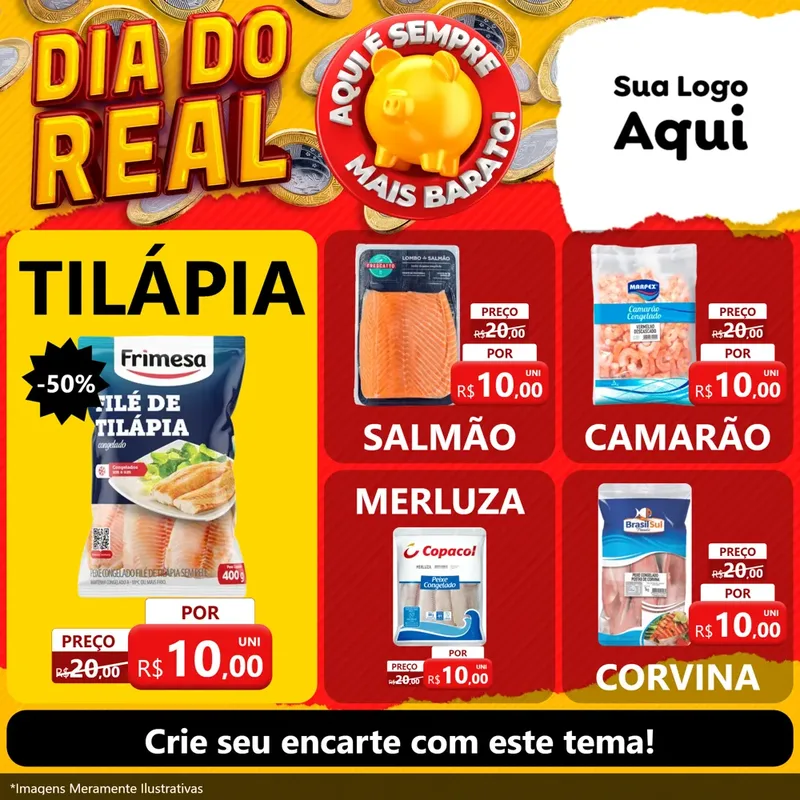 Modelo de Rede Social para Feed Facebook com o tema Dia Do Real para Peixaria