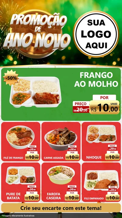 Modelo de Rede Social para Stories com o tema Promoção de Ano Novo para Restaurante