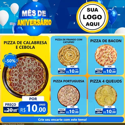 Modelo de Rede Social para Feed Facebook com o tema Mês de Aniversário para Pizzaria