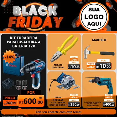 Modelo de Rede Social para Feed Facebook com o tema Black Friday para Maquinas e Ferramentas
