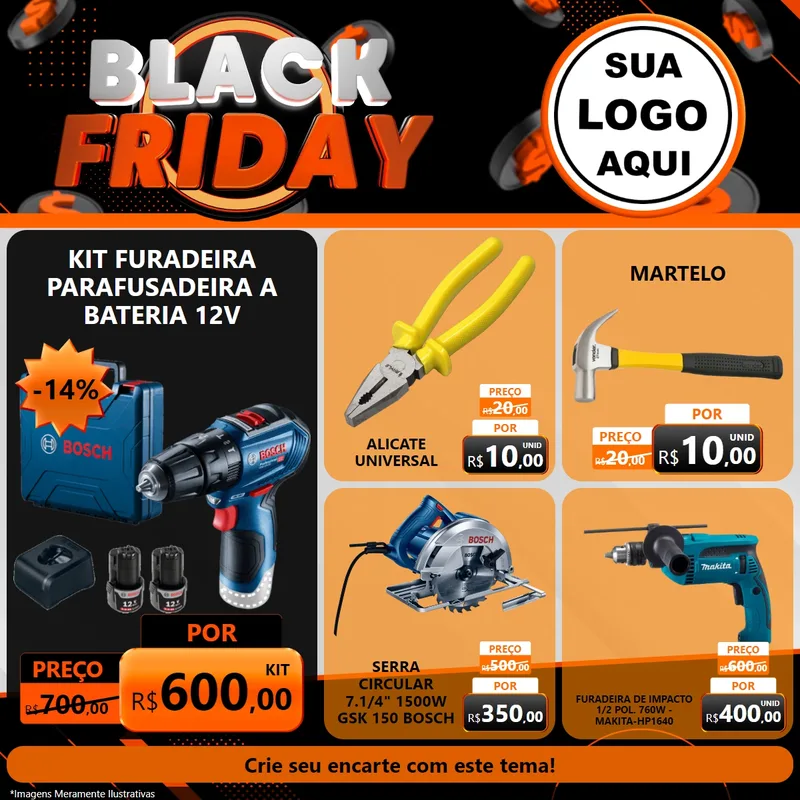 Modelo de Rede Social para Feed Facebook com o tema Black Friday para Maquinas e Ferramentas