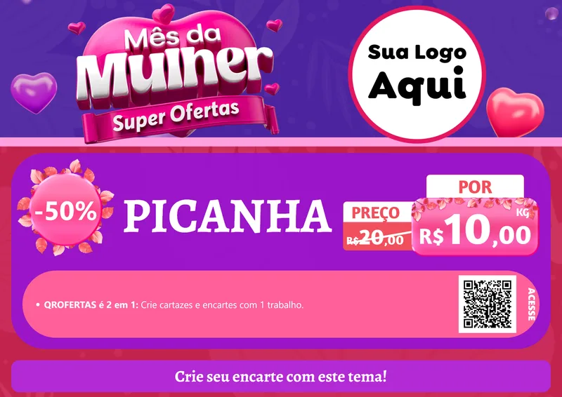 Modelo de Cartaz para Cartaz A4 Horizontal com o tema Mês da Mulher - Super Ofertas para Açougue