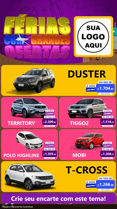 Modelo de TV para TV Vertical com o tema Férias com Grandes Ofertas para Concessionaria de Carros