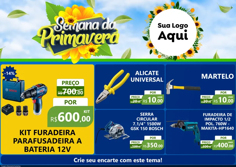 Modelo de Encarte para Encarte A4 Horizontal com o tema Semana da Primavera para Maquinas e Ferramentas