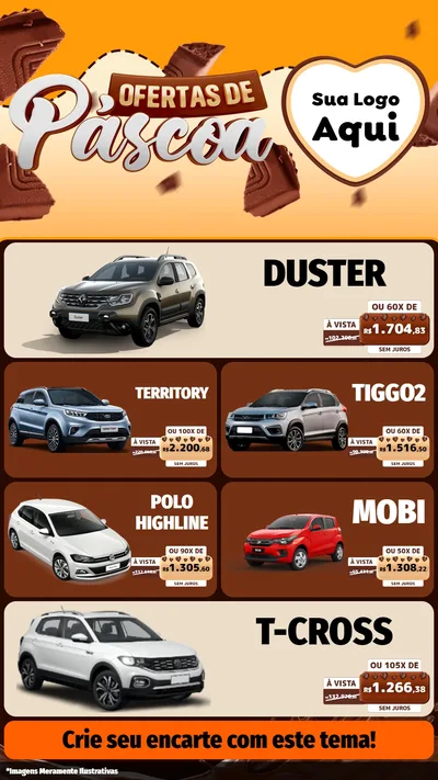 Modelo de TV para TV Vertical com o tema Ofertas de Páscoa para Concessionaria de Carros