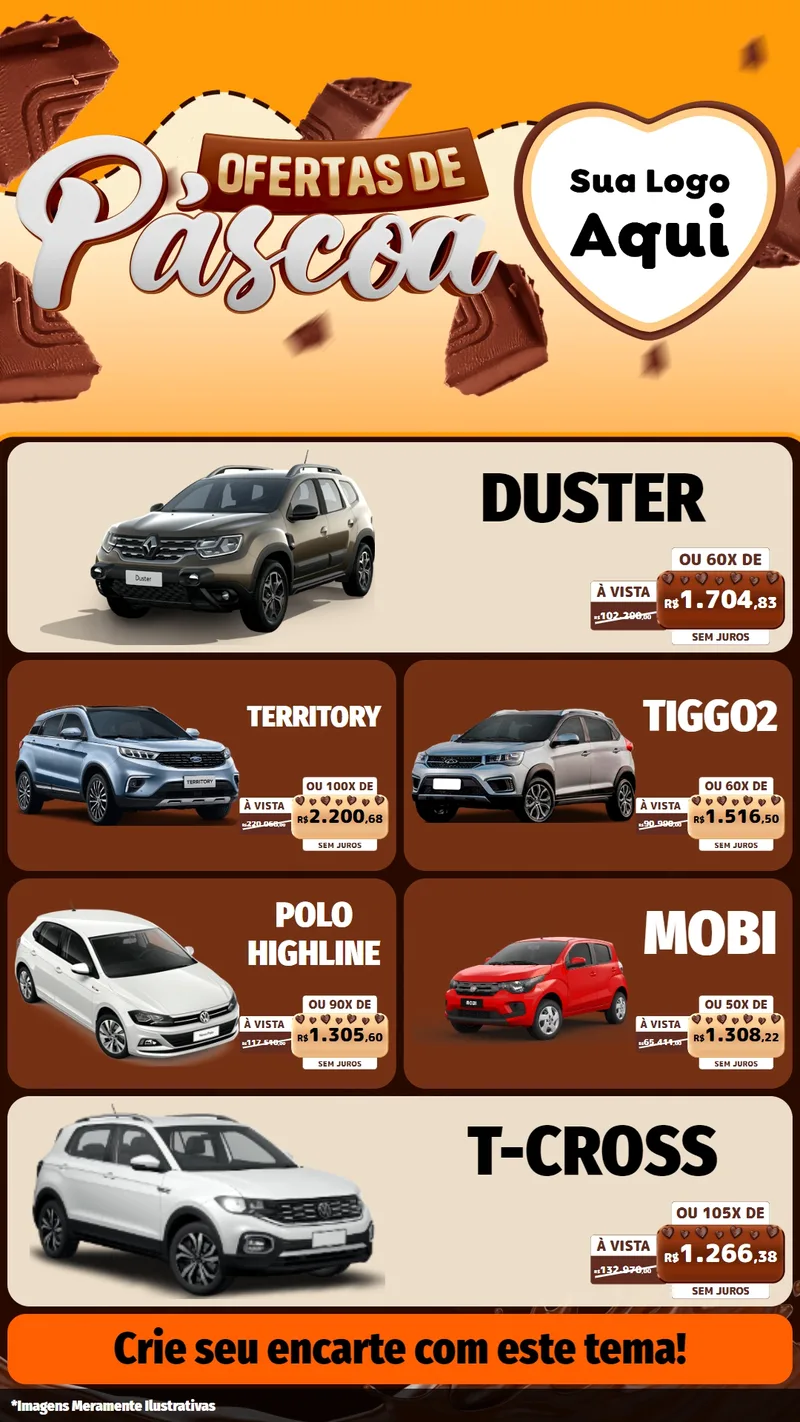 Modelo de TV para TV Vertical com o tema Ofertas de Páscoa para Concessionaria de Carros