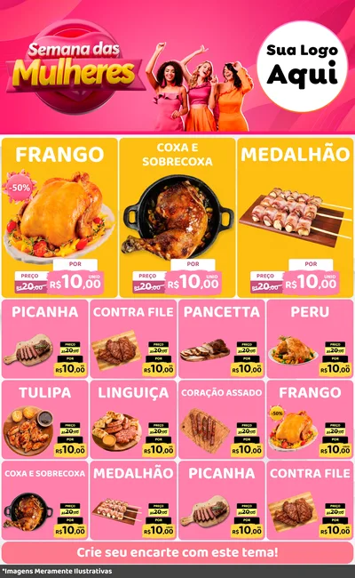 Modelo de Encarte para Encarte Grande com o tema Semana das Mulheres para Assados