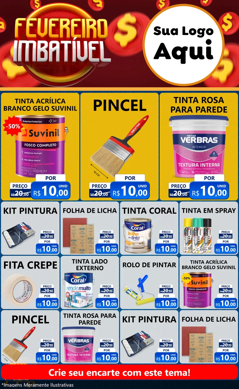 Modelo de Encarte para Encarte Grande com o tema Fevereiro Imbatível para Tintas e Ferramentas