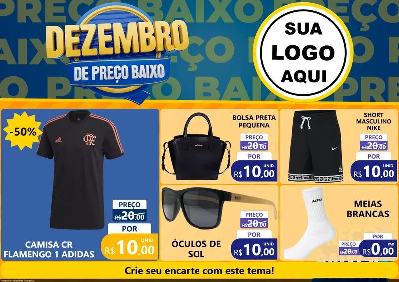 Modelo de Encarte para Encarte A4 Horizontal com o tema Dezembro de Preço Baixo para Roupas e acessórios