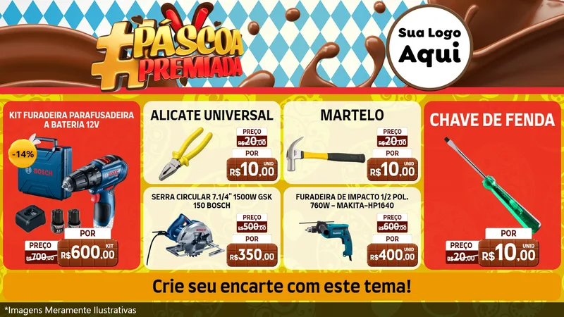 Modelo de TV para TV Horizontal com o tema Páscoa Premiada para Maquinas e Ferramentas