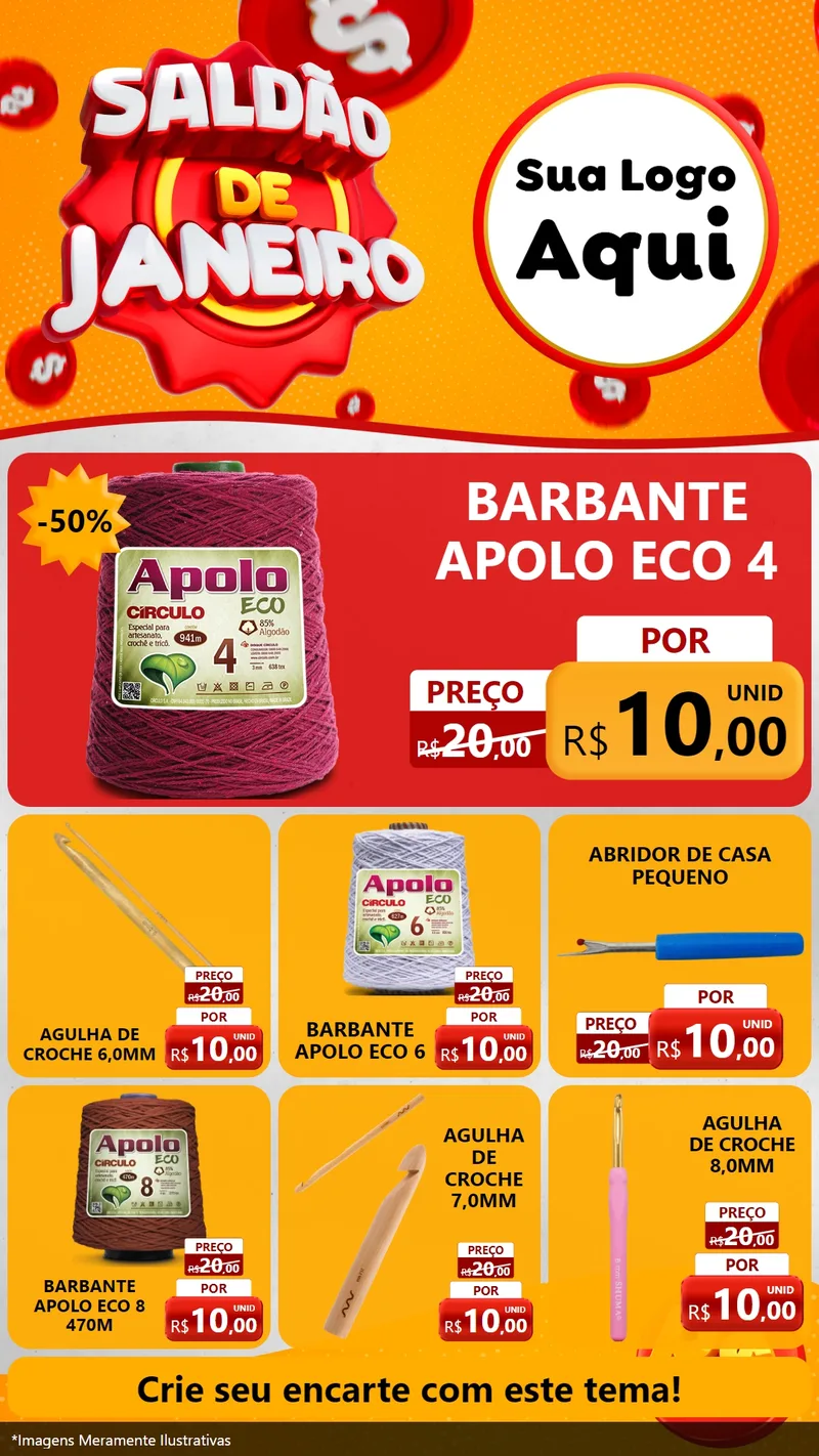 Modelo de Rede Social para Stories com o tema Saldão de Janeiro para Armarinho e Aviamentos
