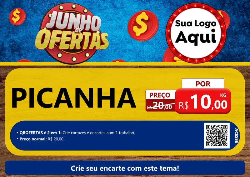 Modelo de Cartaz para Cartaz A4 Horizontal com o tema Junho de Ofertas para Açougue