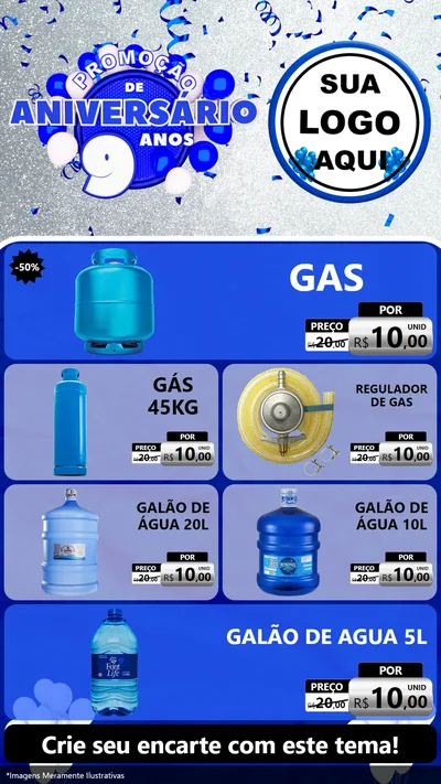 Modelo de TV para TV Vertical com o tema Promoção de Aniversário - 9 Anos para Água e gás