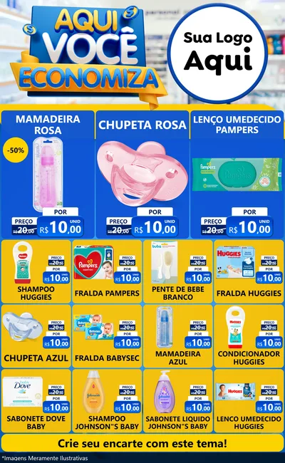 Modelo de Encarte para Encarte Grande com o tema Aqui Você Economiza para Bebês