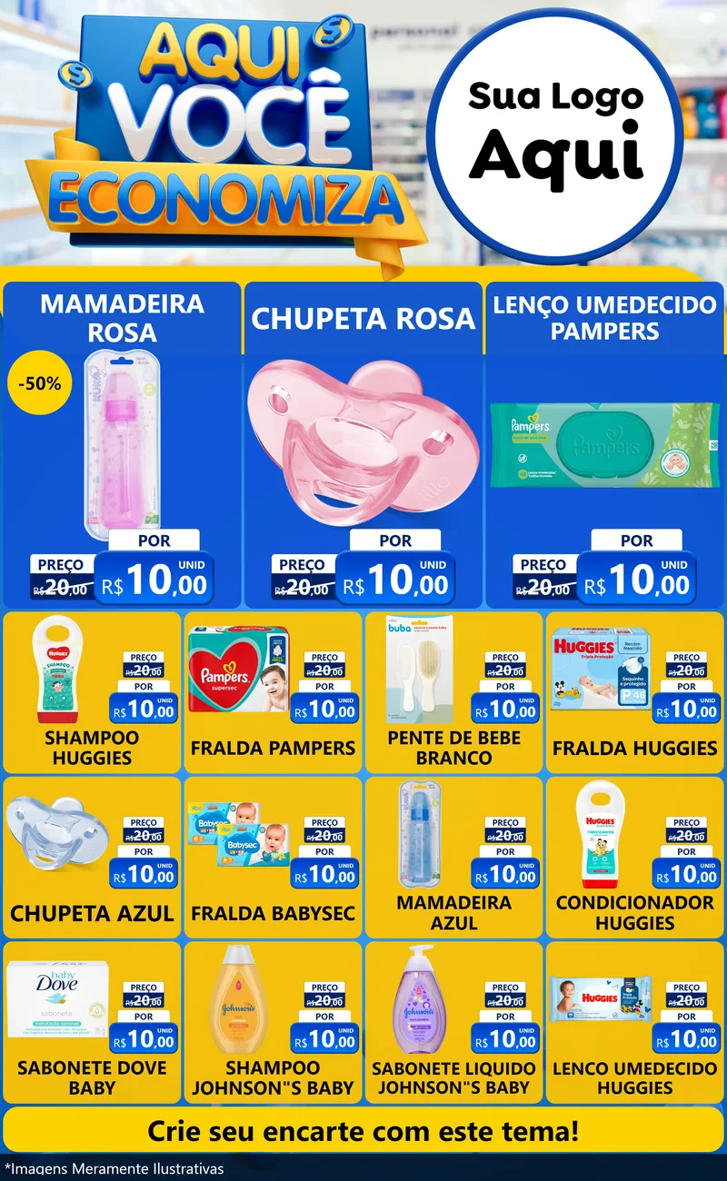 Modelo de Encarte para Encarte Grande com o tema Aqui Você Economiza para Bebês