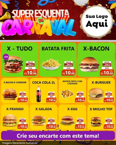 Modelo de Rede Social para Feed Instagram com o tema Super Esquenta de Carnaval para Hamburgueria