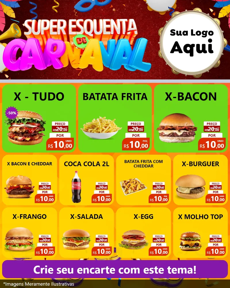 Modelo de Rede Social para Feed Instagram com o tema Super Esquenta de Carnaval para Hamburgueria