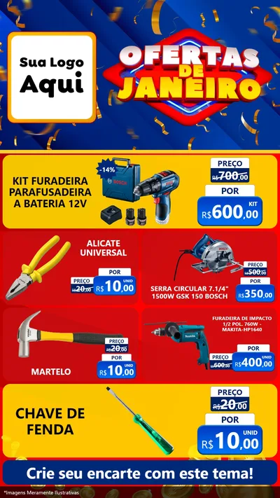 Modelo de TV para TV Vertical com o tema Ofertas de Janeiro para Maquinas e Ferramentas