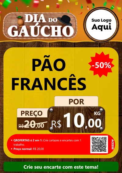 Modelo de Cartaz para Cartaz A4 Vertical com o tema Dia do Gaúcho para Padaria