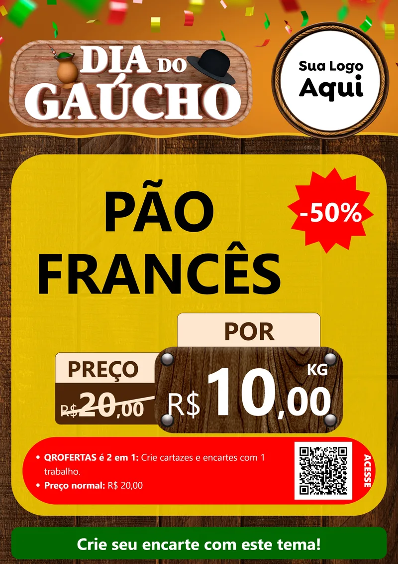 Modelo de Cartaz para Cartaz A4 Vertical com o tema Dia do Gaúcho para Padaria