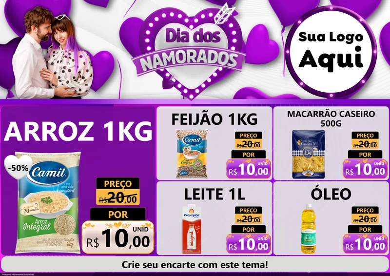 Modelo de Encarte para Encarte A4 Horizontal com o tema Dia dos Namorados para Supermercado