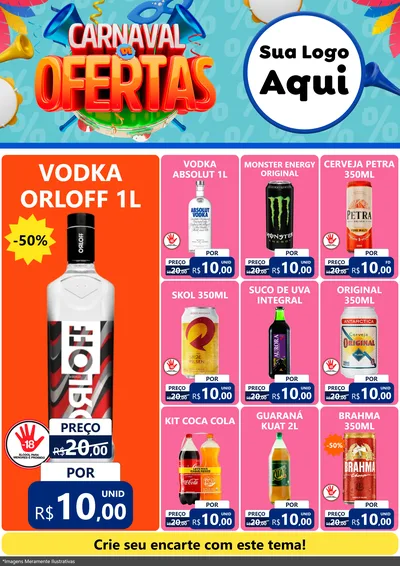 Modelo de Encarte para Encarte A4 Vertical com o tema Carnaval de Ofertas para Distribuidora de bebidas
