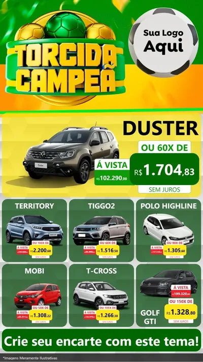 Modelo de Rede Social para Stories com o tema Torcida Campeã - Copa para Concessionaria de Carros
