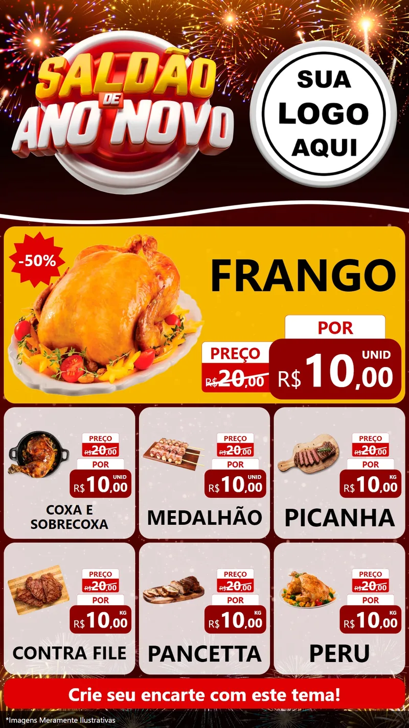 Modelo de Rede Social para Stories com o tema Saldão de Ano Novo para Assados