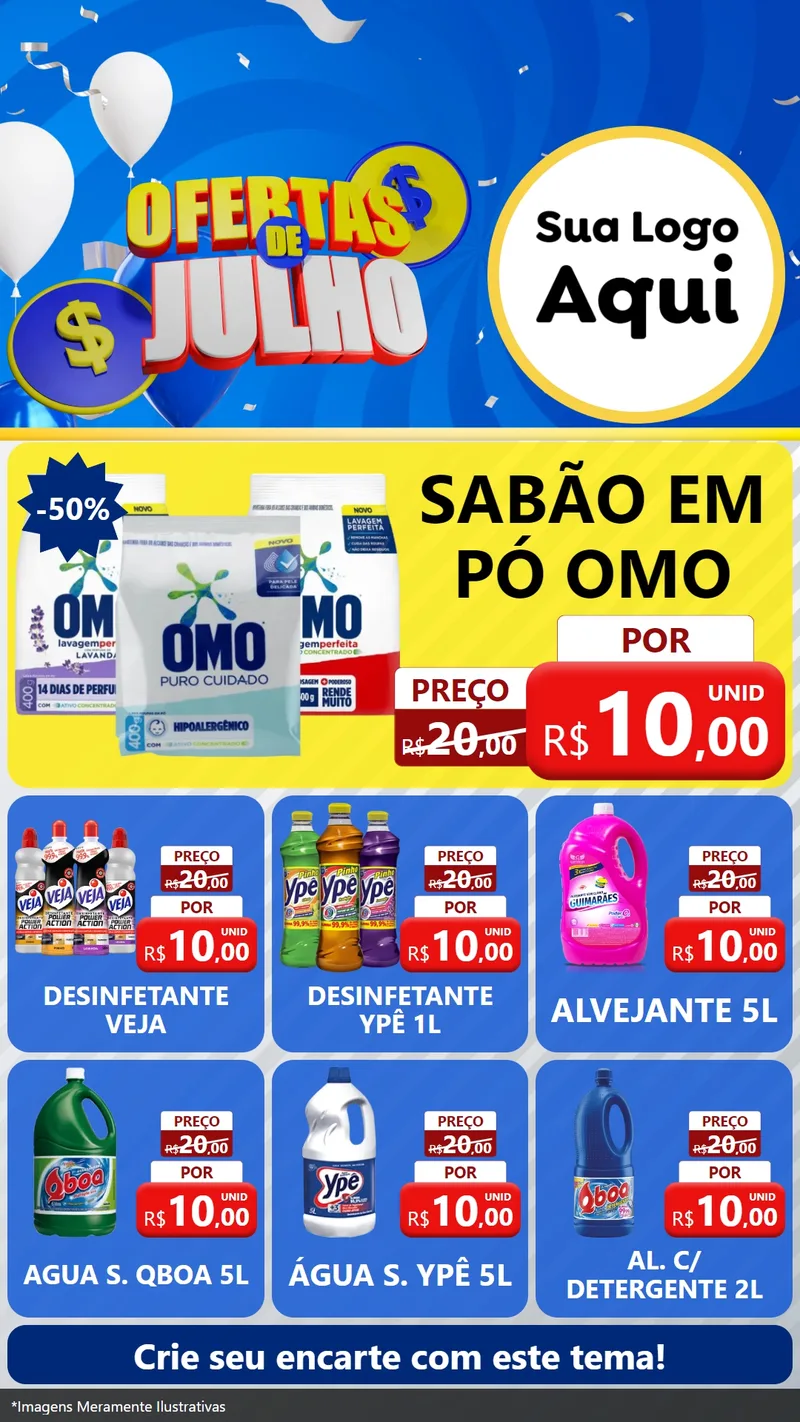 Modelo de Rede Social para Stories com o tema Ofertas de Julho para Produtos de Limpeza