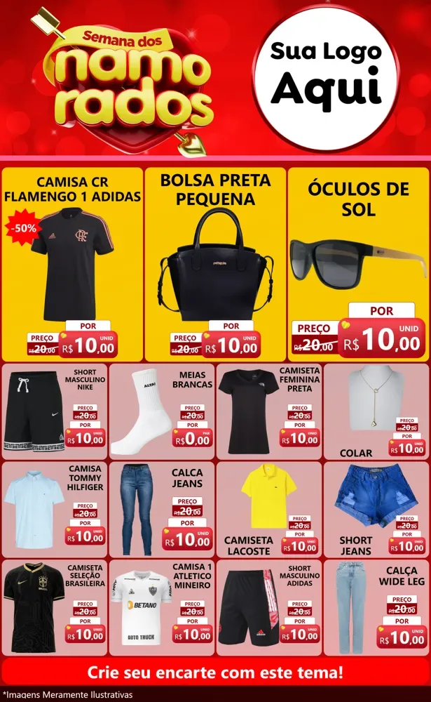 Modelo de Encarte para Encarte Grande com o tema Semana dos namorados para Roupas e acessórios
