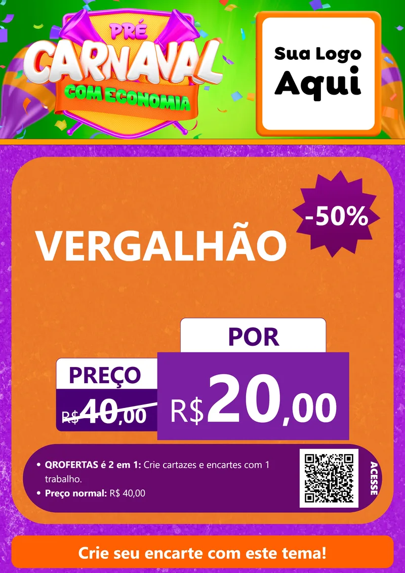 Modelo de Cartaz para Cartaz A4 Vertical com o tema Pré-Carnaval Com Economia para Ferragens