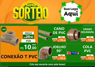 Modelo de Encarte para Encarte A4 Horizontal com o tema Super Sorteio para Tubos e conexões