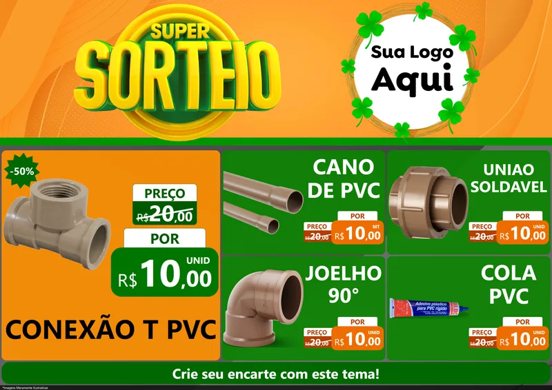 Modelo de Encarte para Encarte A4 Horizontal com o tema Super Sorteio para Tubos e conexões