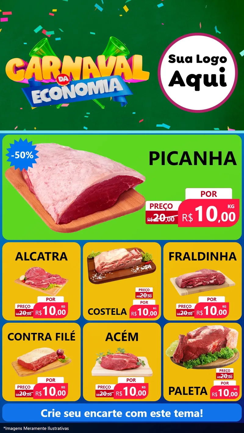 Modelo de Rede Social para Stories com o tema Carnaval da Economia para Açougue