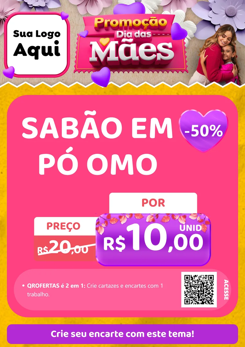 Modelo de Cartaz para Cartaz A4 Vertical com o tema Promoção Dia das Mães para Produtos de Limpeza