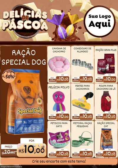 Modelo de Encarte para Encarte A4 Vertical com o tema Delícias de Páscoa para Pet Shop