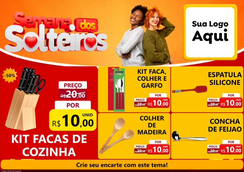 Modelo de Encarte para Encarte A4 Horizontal com o tema Semana dos Solteiros para Utilidades Domésticas