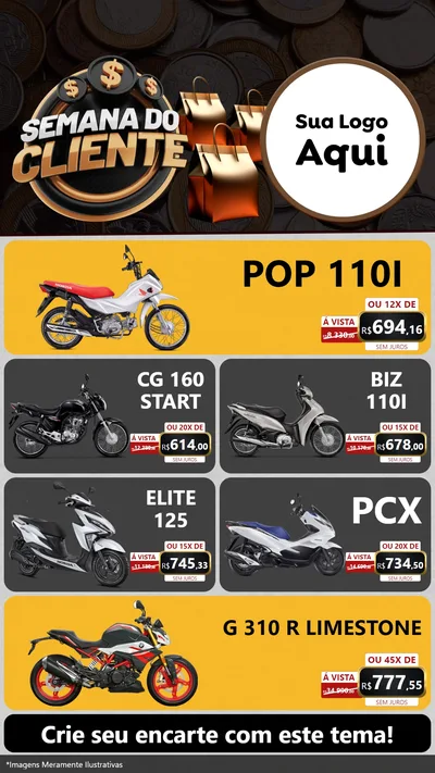 Modelo de TV para TV Vertical com o tema Semana do Cliente para Concessionaria de Motos
