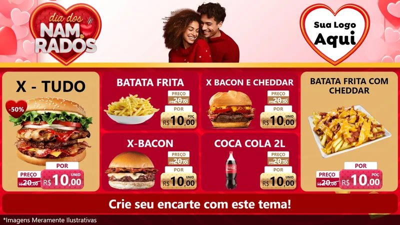 Modelo de TV para TV Horizontal com o tema Dia dos Namorados para Hamburgueria