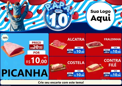Modelo de Encarte para Encarte A4 Horizontal com o tema Papai Nota 10 para Açougue