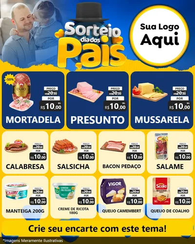 Modelo de Rede Social para Feed Instagram com o tema Sorteio Dia Dos Pais para Frios e Laticínios