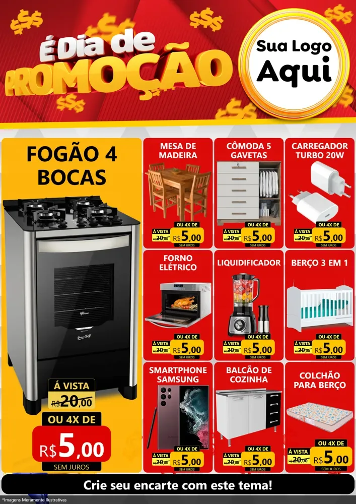 Modelo de Encarte para Encarte A4 Vertical com o tema É Dia De Promoção para Móveis e Eletro