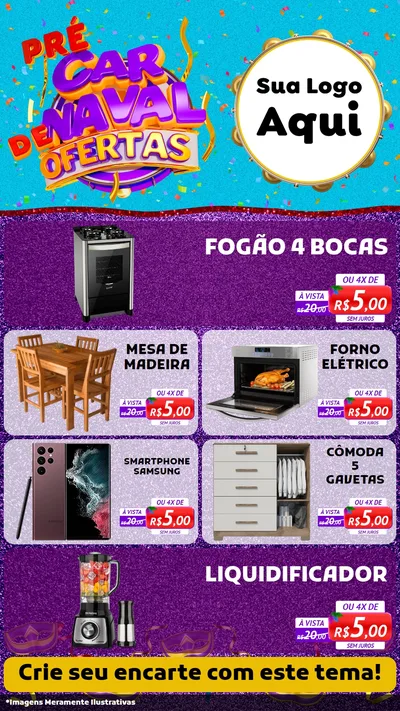 Modelo de TV para TV Vertical com o tema Pré Carnaval de Ofertas para Móveis e Eletro