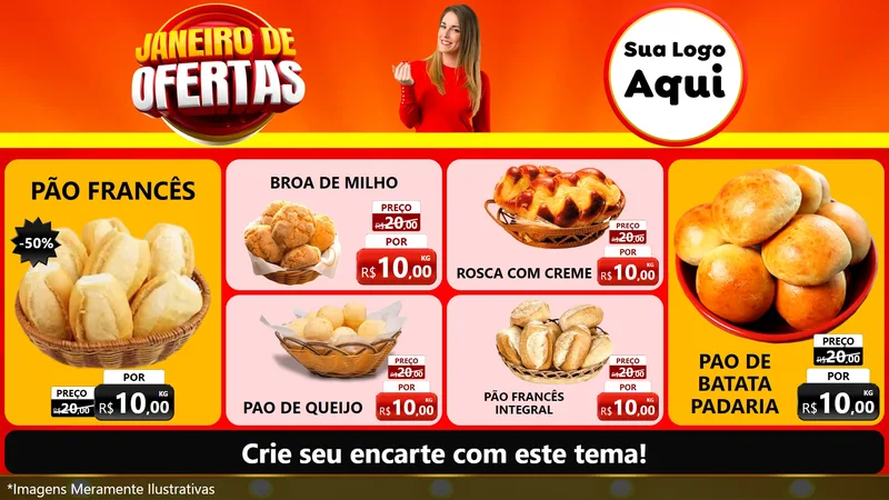 Modelo de TV para TV Horizontal com o tema Janeiro de Ofertas para Padaria