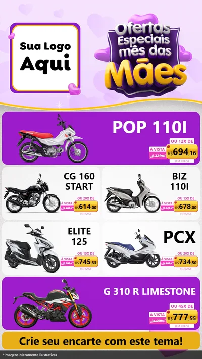 Modelo de TV para TV Vertical com o tema Ofertas Especiais - Mês das Mães para Concessionaria de Motos